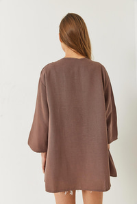 Keten Dokulu Kısa Basic Kimono 60261496 - Vizon