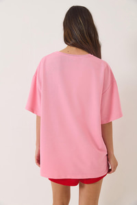 Kiraz Nakış İşlemeli Bisiklet Yaka Kısa Kollu Oversize T-Shirt 4011 60283152 - Pembe