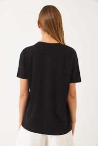 Kısa Kollu Aslan Baskılı Basic T-Shirt 60602014 - Siyah