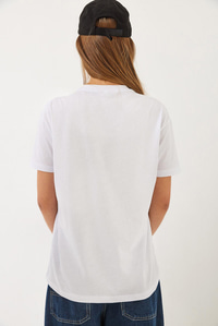 Kısa Kollu Aslan Baskılı Basic T-Shirt 60602014 - Beyaz