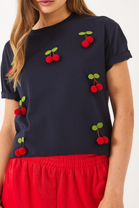 Kısa Kollu Kiraz Aksesuarlı T-Shirt 60602016 - Lacivert