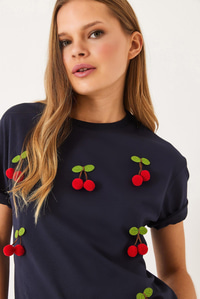 Kısa Kollu Kiraz Aksesuarlı T-Shirt 60602016 - Lacivert