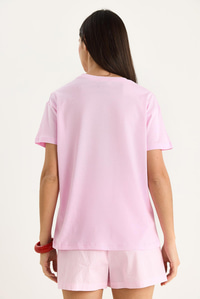 Kısa Kollu Kiraz Aksesuarlı T-Shirt 60602016 - Pembe