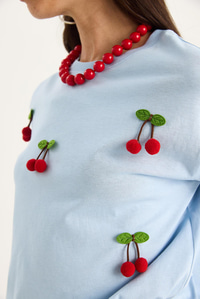 Kısa Kollu Kiraz Aksesuarlı T-Shirt 60602016 - Bebe Mavisi