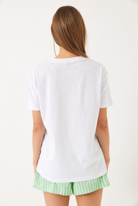 Kısa Kollu Kiraz Aksesuarlı T-Shirt 60602016 - Beyaz