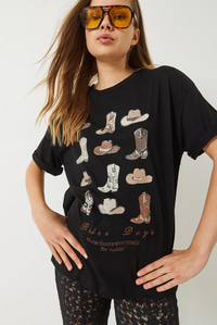 Kısa Kollu Kovboy Baskılı T-Shirt 60602012 - Siyah