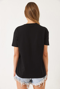 Kısa Kollu Renkli Kalp Baskılı Basic T-Shirt 60602017 - Siyah