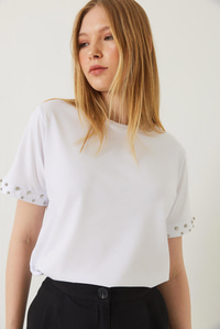 Kolları Taş İşlemeli Tshirt 60602002 - Beyaz