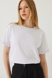 Kolları Taş İşlemeli Tshirt 60602002 - Beyaz
