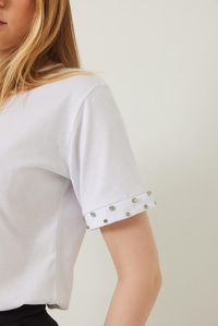 Kolları Taş İşlemeli Tshirt 60602002 - Beyaz