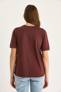 Kolları Taş İşlemeli Tshirt 60602002 - Kahve