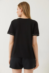 Kolları Taş İşlemeli Tshirt 60602002 - Siyah