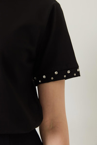 Kolları Taş İşlemeli Tshirt 60602002 - Siyah
