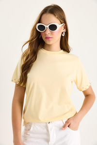 Kolları Taş İşlemeli Tshirt 60602002 - Tereyağ T-SHİRT modelleri
