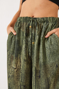 Kontrast Geçişli Cep Detaylı Wide Leg Pantolon 60440-2 60271056 - Yeşil