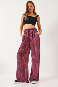 Kontrast Geçişli Cep Detaylı Wide Leg Pantolon 60440-2 60271056 - Bordo