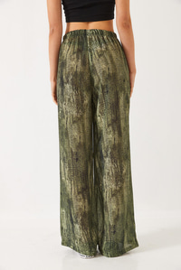 Kontrast Geçişli Cep Detaylı Wide Leg Pantolon 60440-2 60271056 - Yeşil