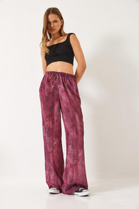 Kontrast Geçişli Cep Detaylı Wide Leg Pantolon 60440-2 60271056 - Bordo