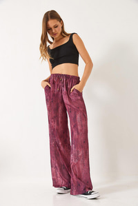 Kontrast Geçişli Cep Detaylı Wide Leg Pantolon 60440-2 60271056 - Bordo