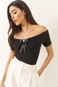 Kurdele Detaylı Manonnda Yaka Bluz 949 60283232 - Siyah