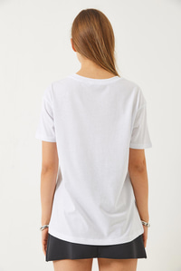 Leopar Baskılı Nakış Detaylı Kısa Kollu T-Shirt 60602018 - Beyaz