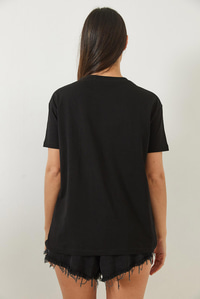 Leopar Baskılı Nakış Detaylı Kısa Kollu T-Shirt 60602018 - Siyah