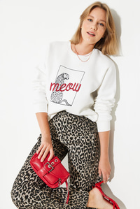 Leopar Baskılı Sweatshirt 60251805 - Beyaz SWEATSHİRT modelleri