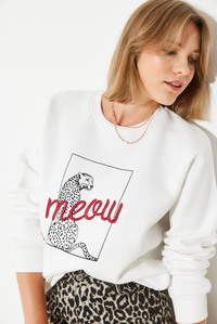 Leopar Baskılı Sweatshirt 60251805 - Beyaz SWEATSHİRT modelleri