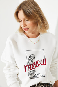 Leopar Baskılı Sweatshirt 60251805 - Beyaz SWEATSHİRT modelleri