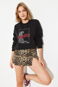 Leopar Baskılı Sweatshirt 60251805 - Siyah SWEATSHİRT modelleri