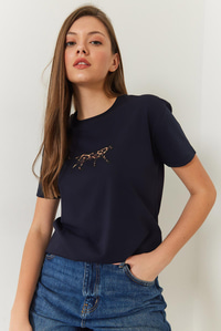 Leopar Baskılı Tshirt 60602006 - Lacivert