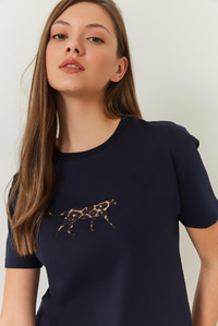 Leopar Baskılı Tshirt 60602006 - Lacivert