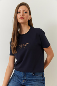 Leopar Baskılı Tshirt 60602006 - Lacivert
