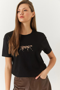 Leopar Baskılı Tshirt 60602006 - Siyah