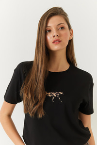 Leopar Baskılı Tshirt 60602006 - Siyah