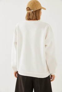 Leopar Baskılı Üç İplik Şardonlu Sweatshirt 60351105 - Beyaz