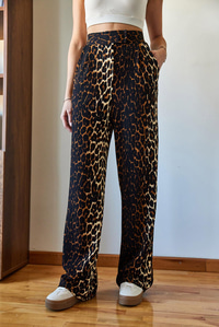 Leopar Desenli Cep Detaylı Cırtlı Palazzo Pantolon 3826 60361007 - Siyah-Camel