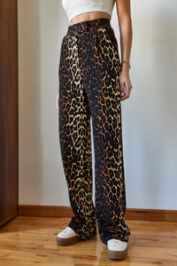 Leopar Desenli Cep Detaylı Cırtlı Palazzo Pantolon 3826 60361007 - Siyah-Camel