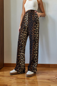 Leopar Desenli Cep Detaylı Cırtlı Palazzo Pantolon 3826 60361007 - Siyah-Camel