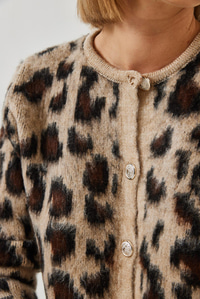 Leopar Desenli Düğmeli Triko Hırka 24393 60351277 - Bej-Siyah