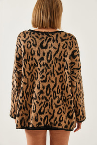 Leopar Desenli Oversize Triko Hırka 60351259 - Camel
