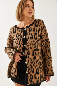 Leopar Desenli Oversize Triko Hırka 60351259 - Camel