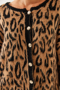 Leopar Desenli Oversize Triko Hırka 60351259 - Camel