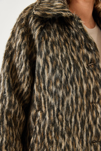 Leopar Desenli Reglan Kollu Şardonlu Ceket 60261251 - Siyah-Bej