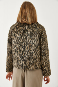 Leopar Desenli Reglan Kollu Şardonlu Ceket 60261251 - Siyah-Bej
