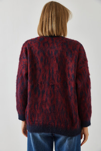 Leopar Desenli Şardonlu Triko Kazak 4597 60351279 - Bordo