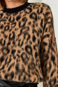 Leopar Desenli Şardonlu Triko Kazak 4597 60351279 - Siyah-Camel