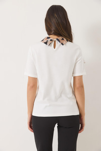 Leopar Desenli Taş Detaylı Saten Polo Yaka Kısa Kollu T-Shirt 60283147 - Beyaz
