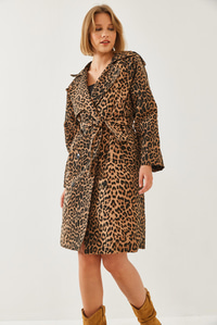 Leopar Desenli Trençkot 2490 60351110 - Siyah-Camel