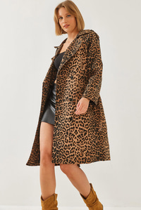 Leopar Desenli Trençkot 2490 60351110 - Siyah-Camel